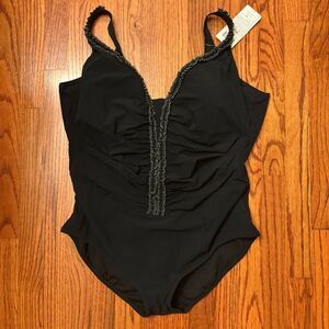 PROFILE by Gottex Black One-Piece Swimsuit NWT with Metallic Trim Size 20W